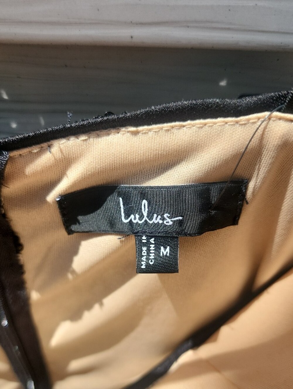 Lulu's Black and Nude Sequin Contrast Lined Bodysuit, Snap Closure - Picture 2 of 10